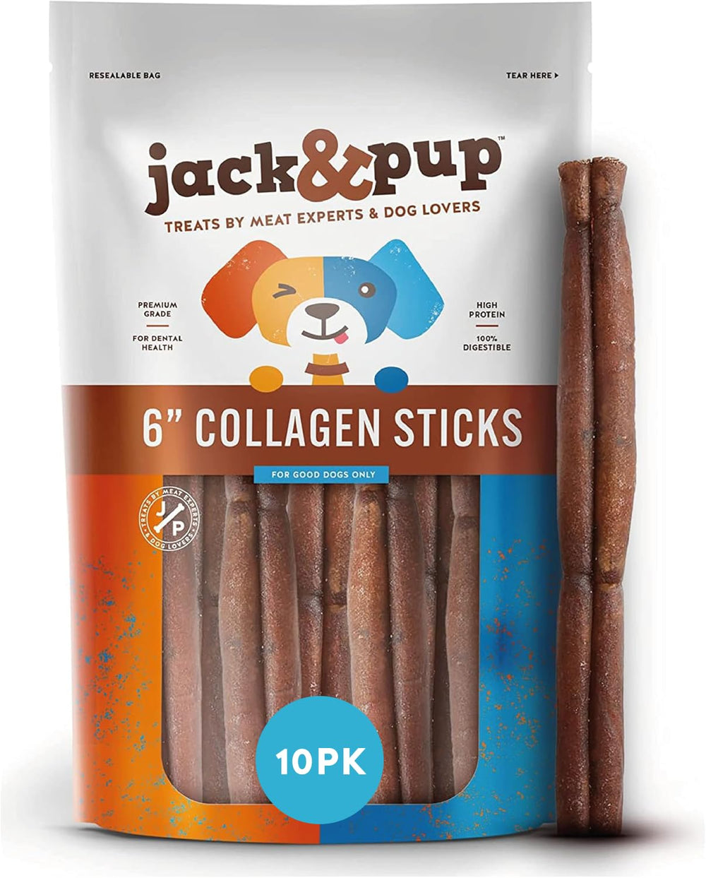 Jack&Pup collagen stick 6in front view supports joint and coat health