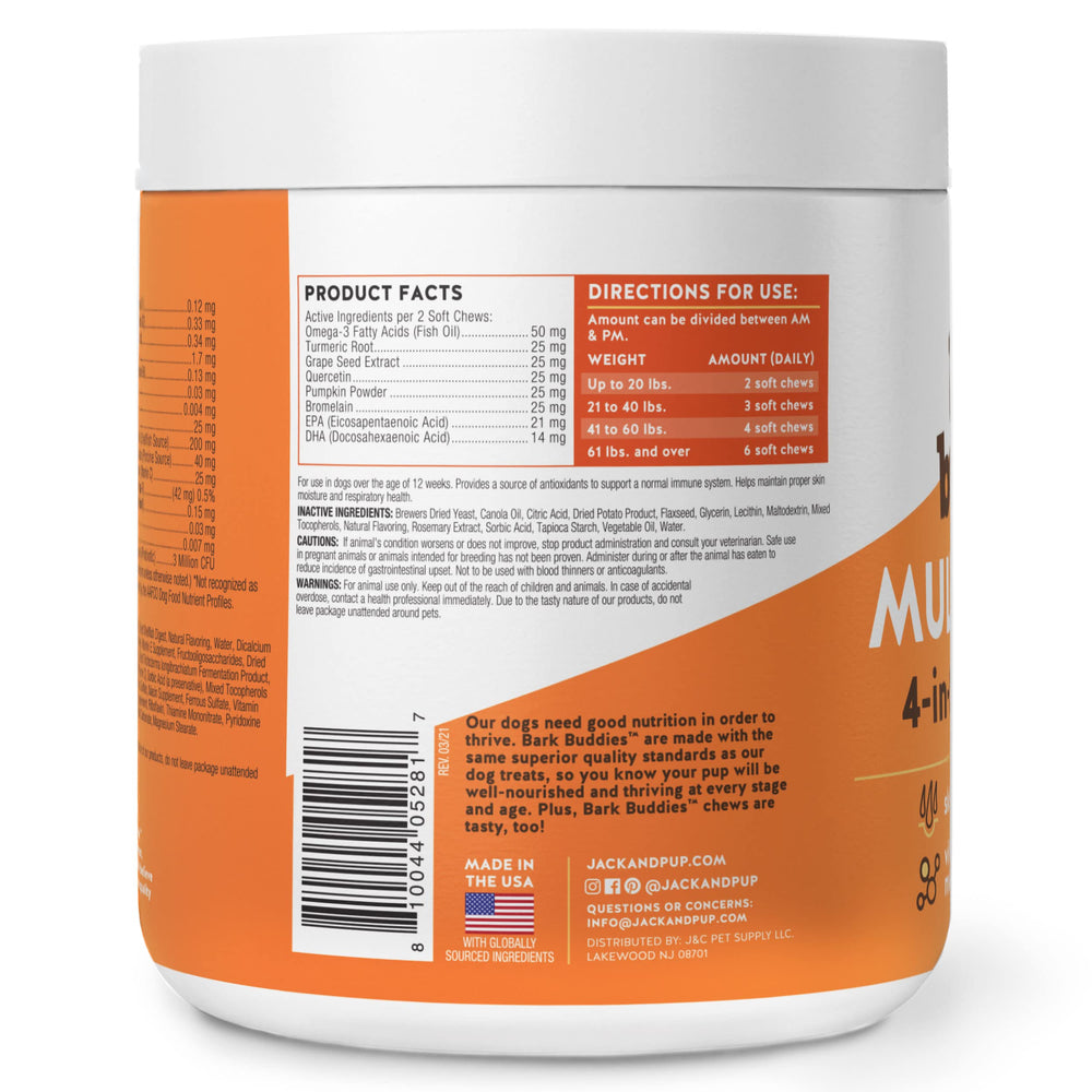 Jack&Pup dog vitamins support joint mobility with glucosamine and chondroitin for comfort.