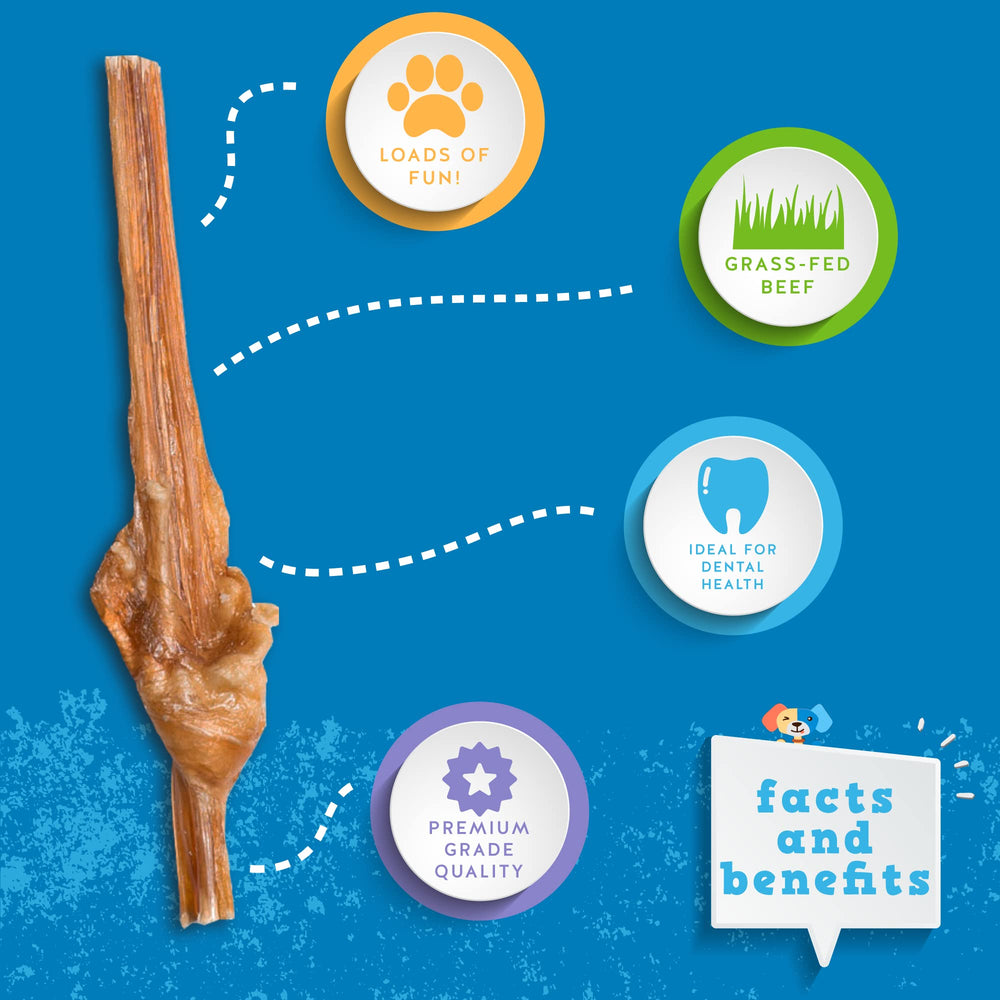 Jack&Pup bully stick pack shows convenient 18-pack for daily chew sessions.