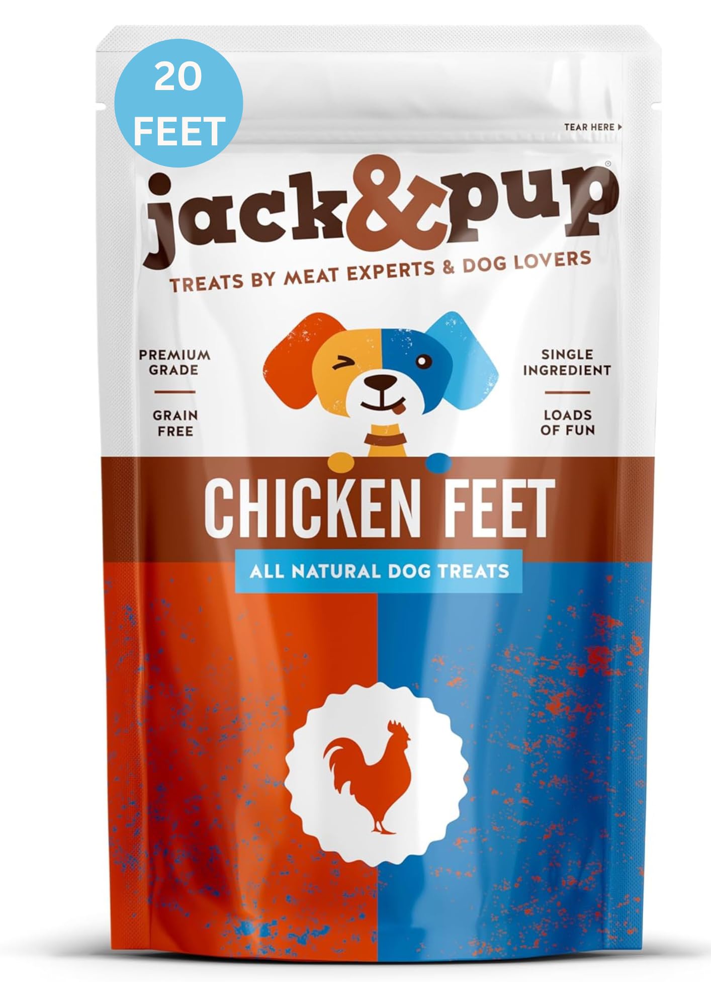 Jack&Pup pies secos de pollo para perros, masticación crujiente y natural.