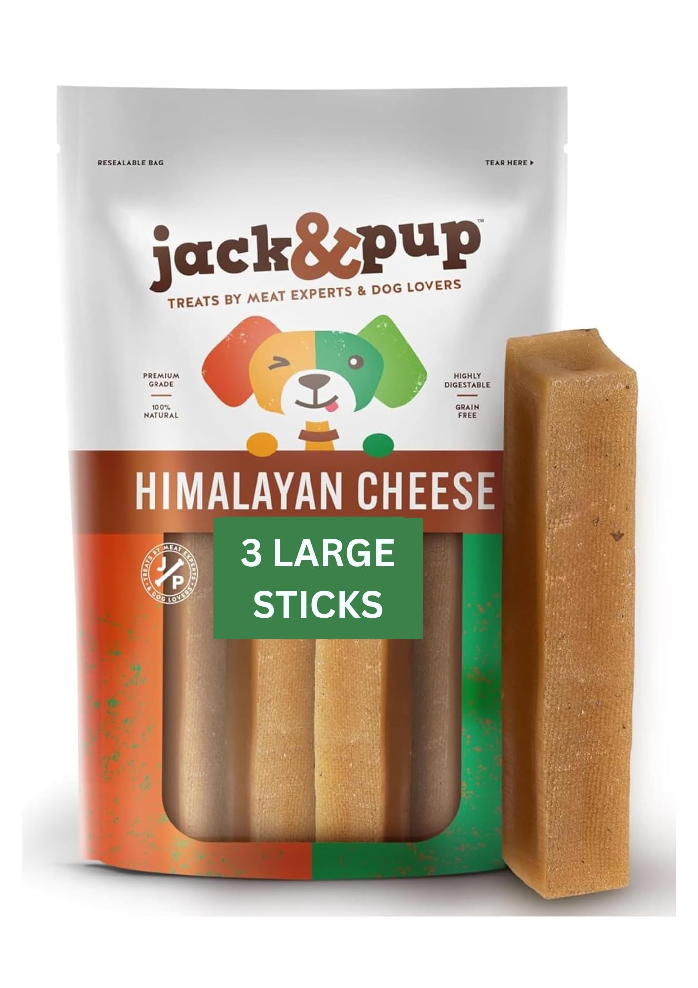 Jack&Pup Yak Cheese Himalayan dog chews pack of three sticks for long-lasting entertainment.