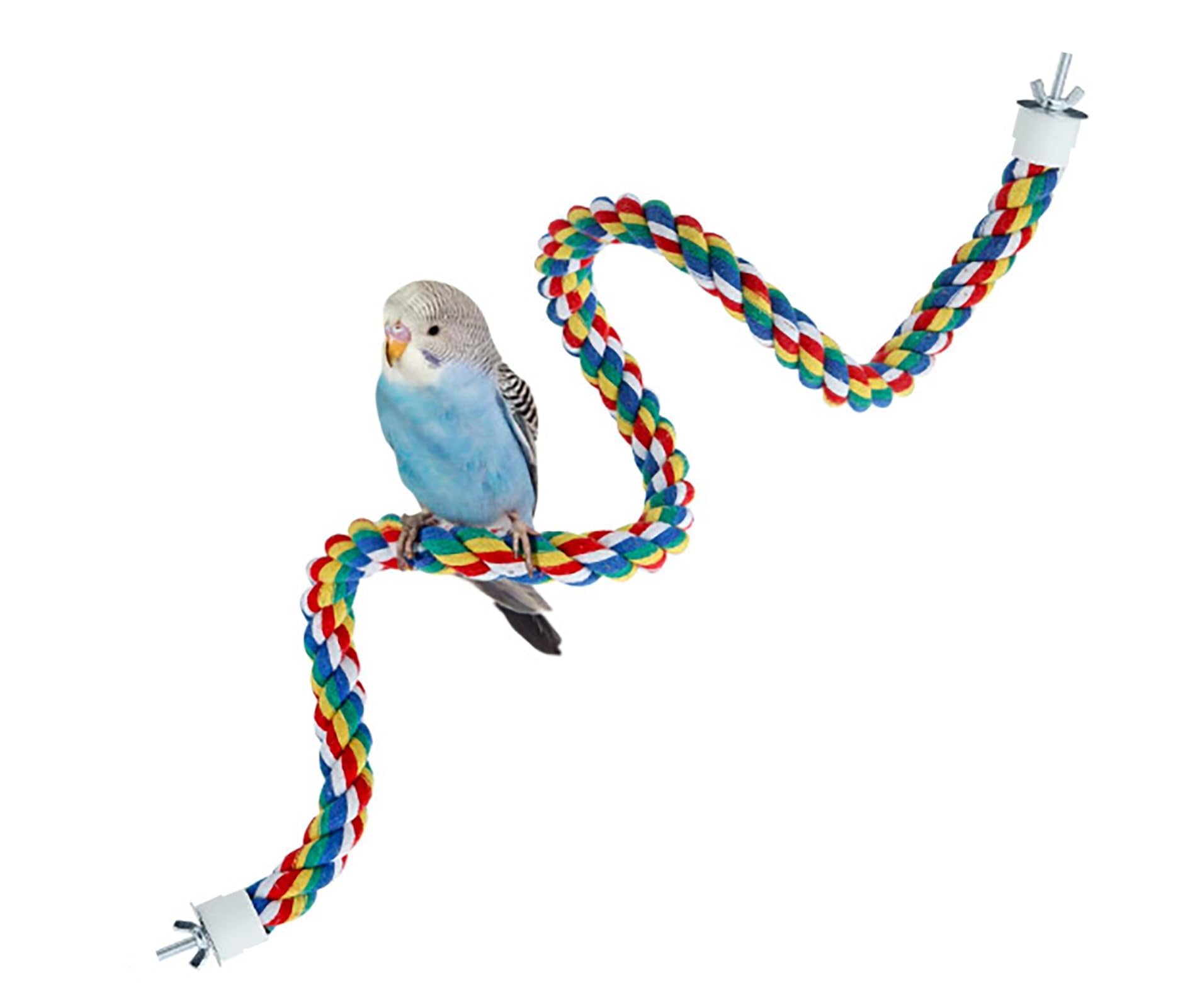 Jackrofe Bendable Climbing Bird Rope Perch with colorful cotton rope for parrot enrichment.
