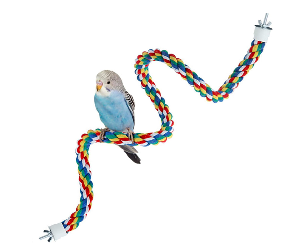 Jackrofe Bendable Climbing Bird Rope Perch with colorful cotton rope for parrot enrichment.