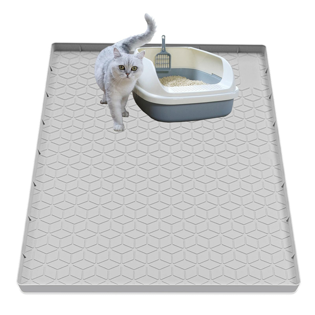 Jacooxi cat litter mat 34x22 gray traps litter for cleaner floors and easier cleanup