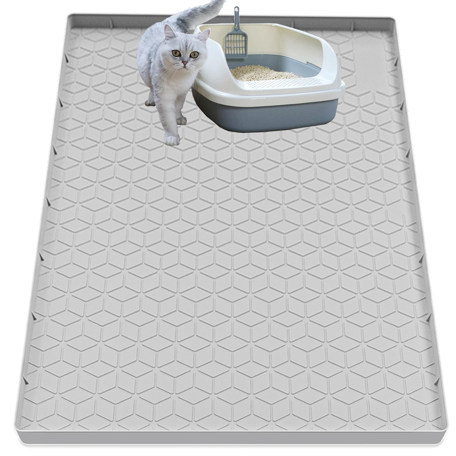 Jacooxi cat litter mat 40x28 close-up showing raised edges trapping litter for clean floors.
