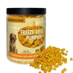 JADINGSFARM pumpkin dog cubes: crunchy, fiber-rich snack that may support digestion.