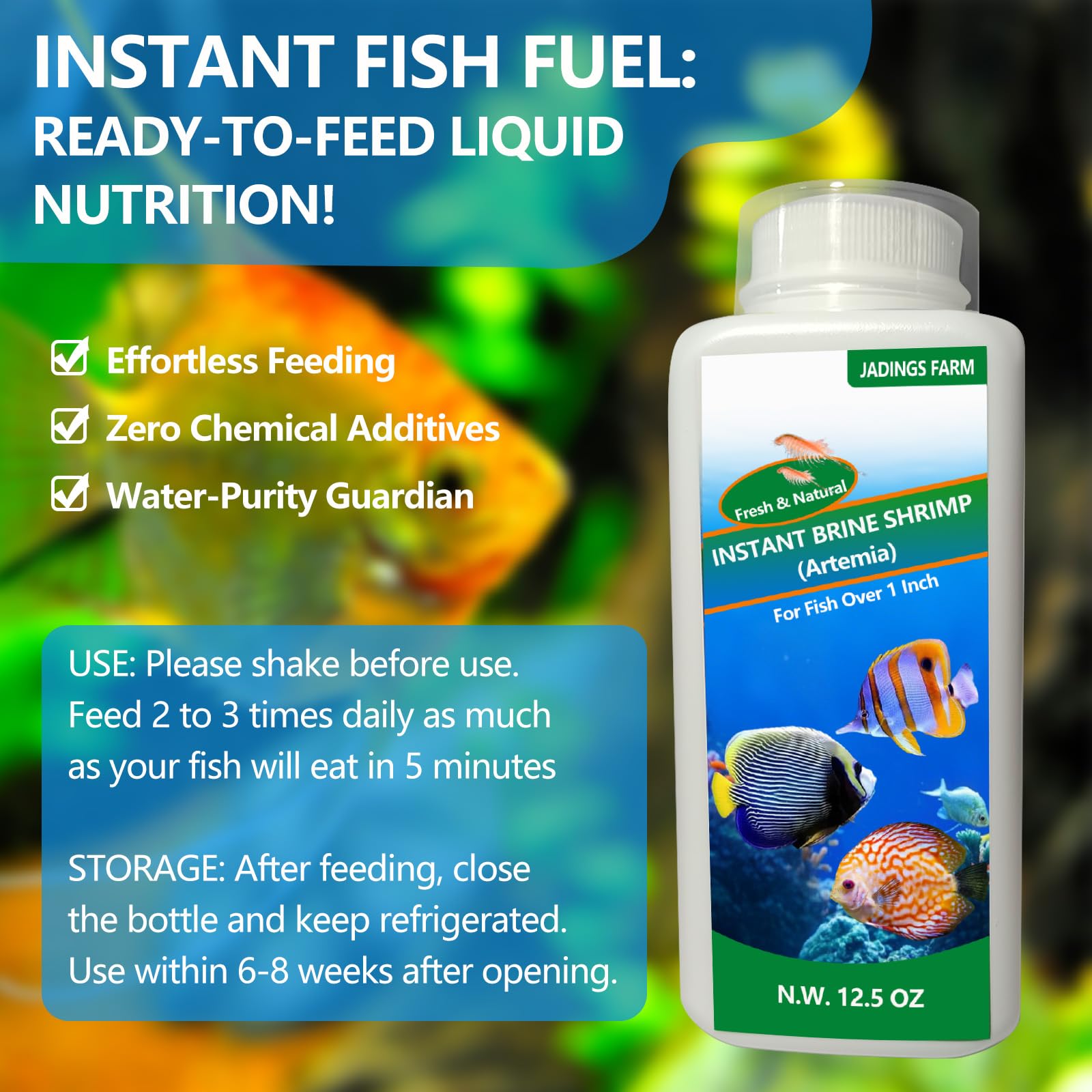 JADINGSFARM Brine Shrimp Food ingredients closeup emphasizing omega-3 and balanced nutrition