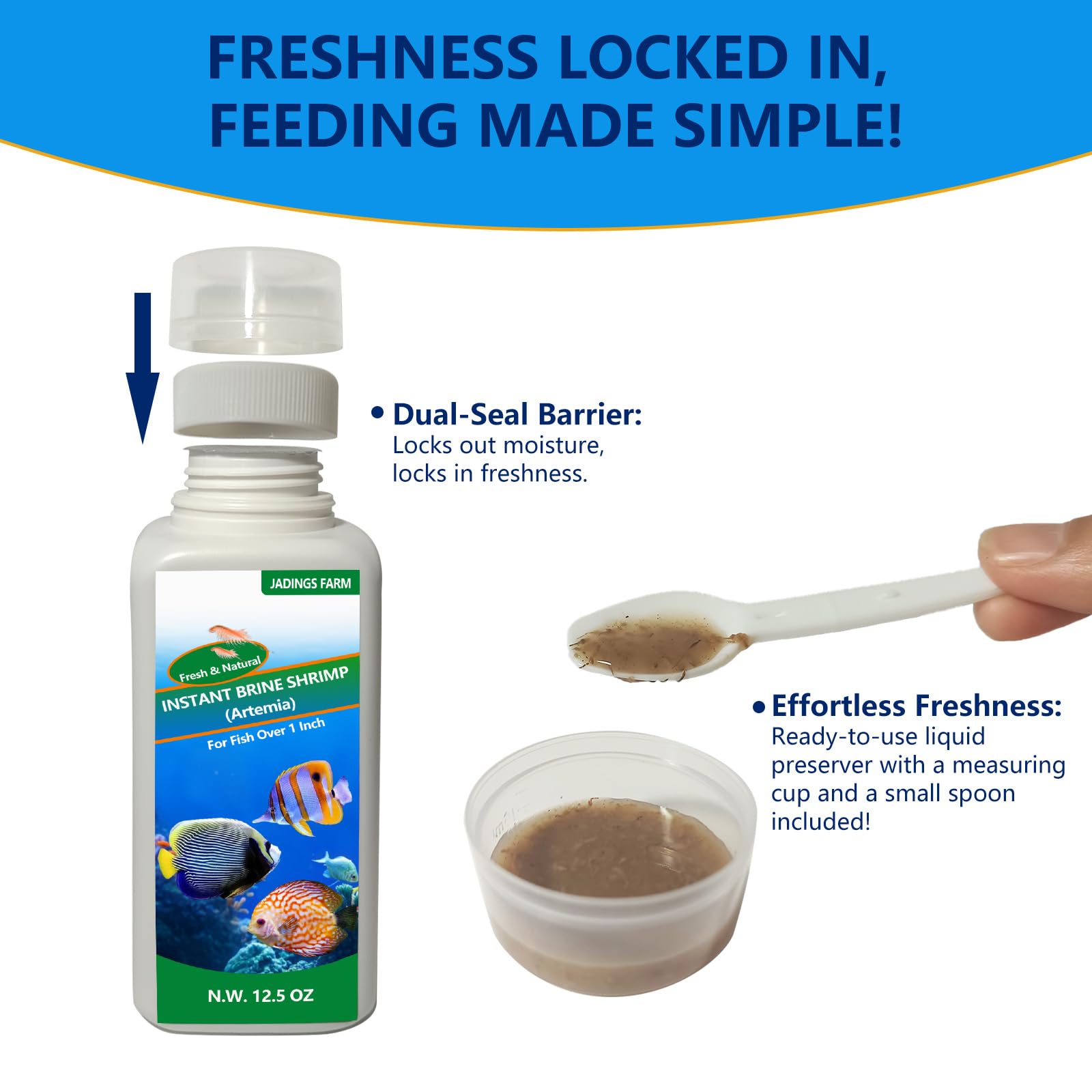 JADINGSFARM Brine Shrimp Food serving portion demonstrates easy daily feeding