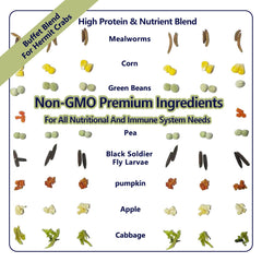 JADINGSFARM buffet-blend ingredients image shows mealworms and BSF larvae for protein variety