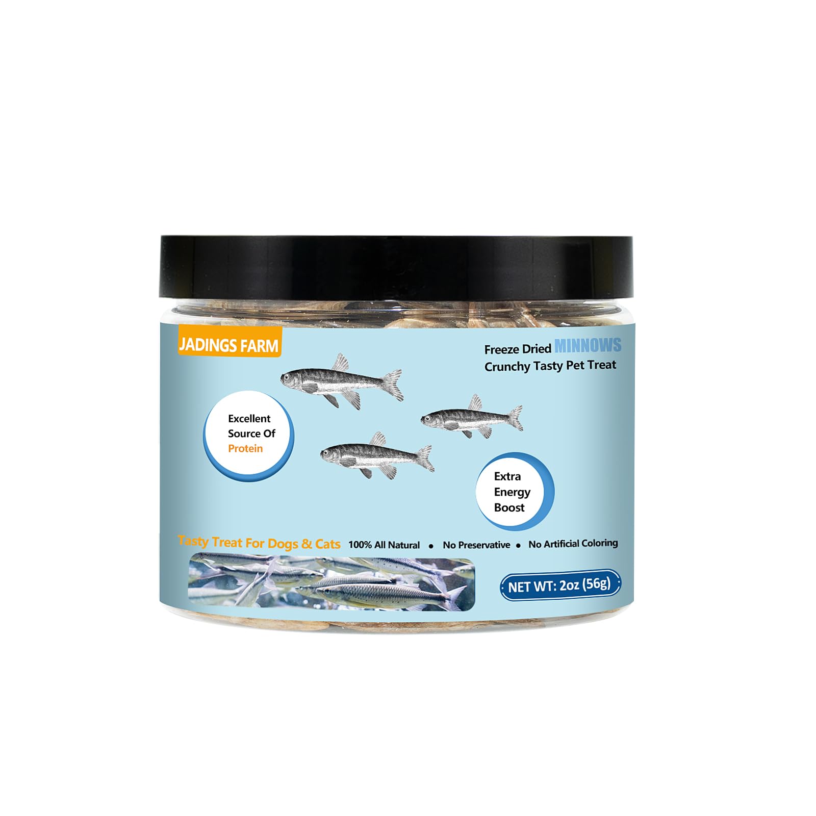 JADINGSFARM Minnows can packaging for convenient single-ingredient dog and cat treats