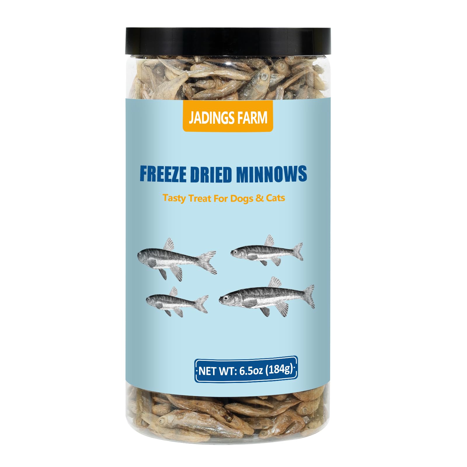 JADINGSFARM Minnows packaging front on a can, natural protein treat option