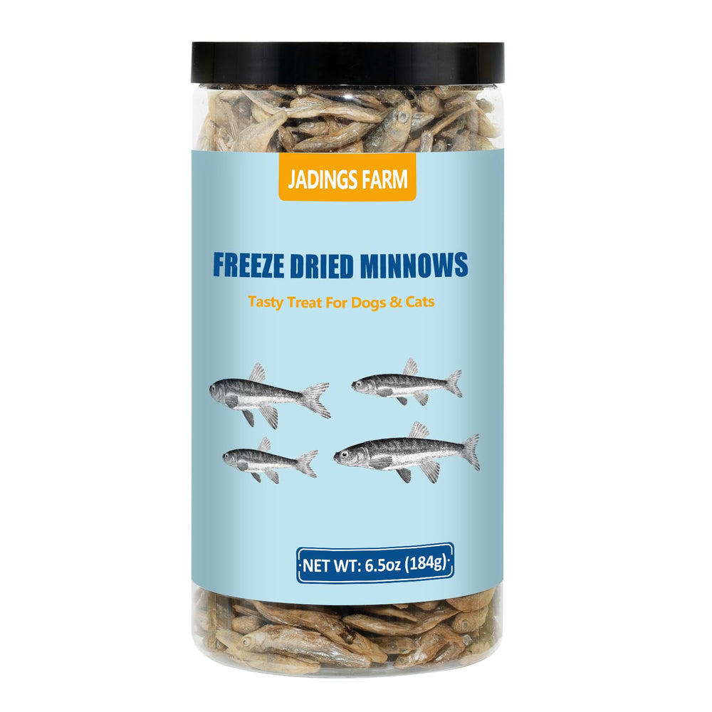JADINGSFARM Minnows packaging front on a can, natural protein treat option