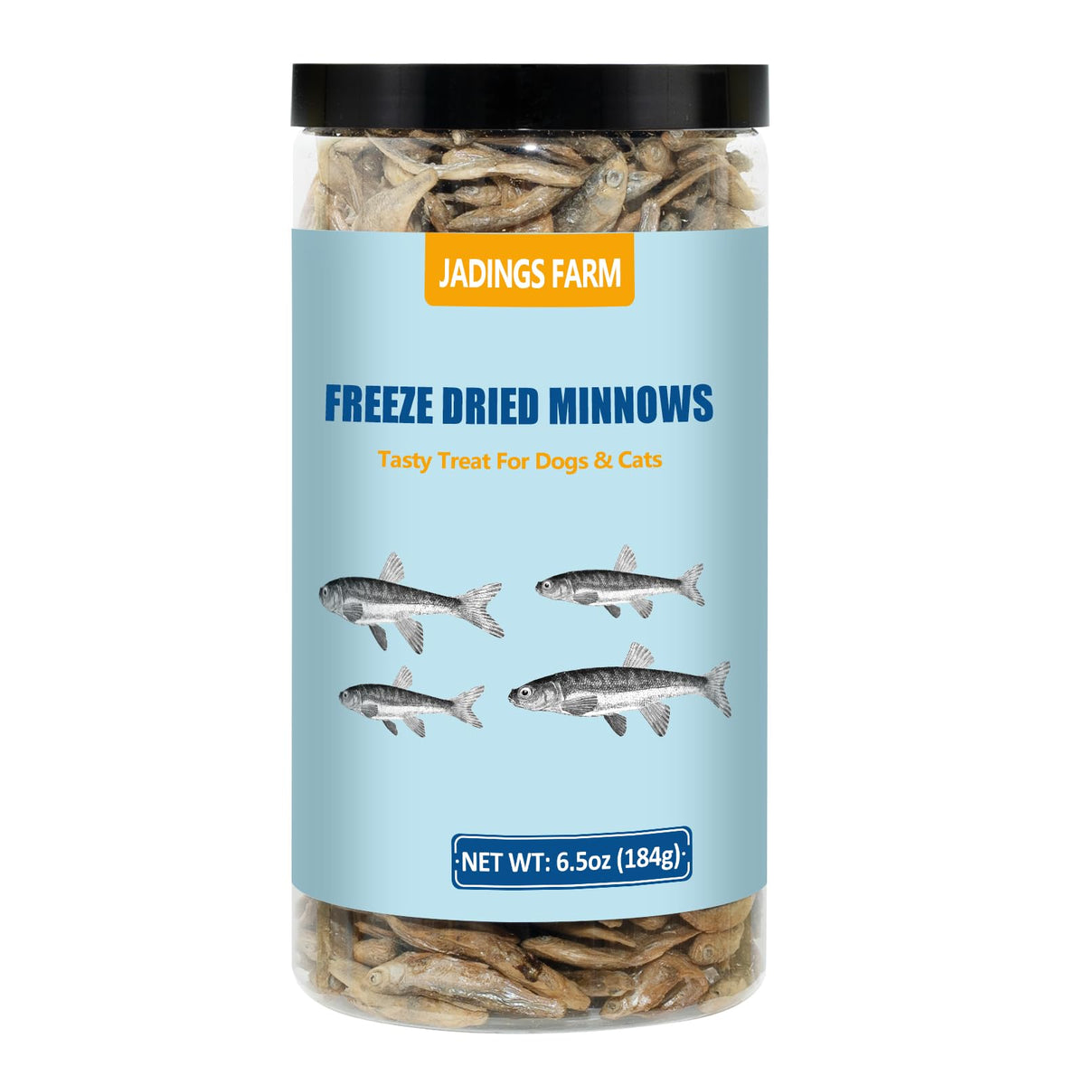 JADINGSFARM Minnows packaging front on a can, natural protein treat option