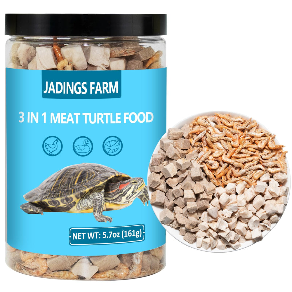 JADINGSFARM turtle food packaging shows easy-open can for fresher daily feeding.