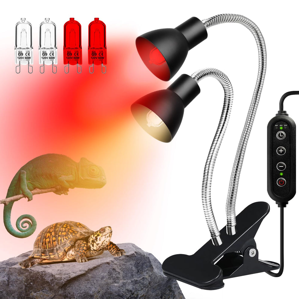 Jaenmsa heat lamp supports reptile basking with adjustable 360° gooseneck.