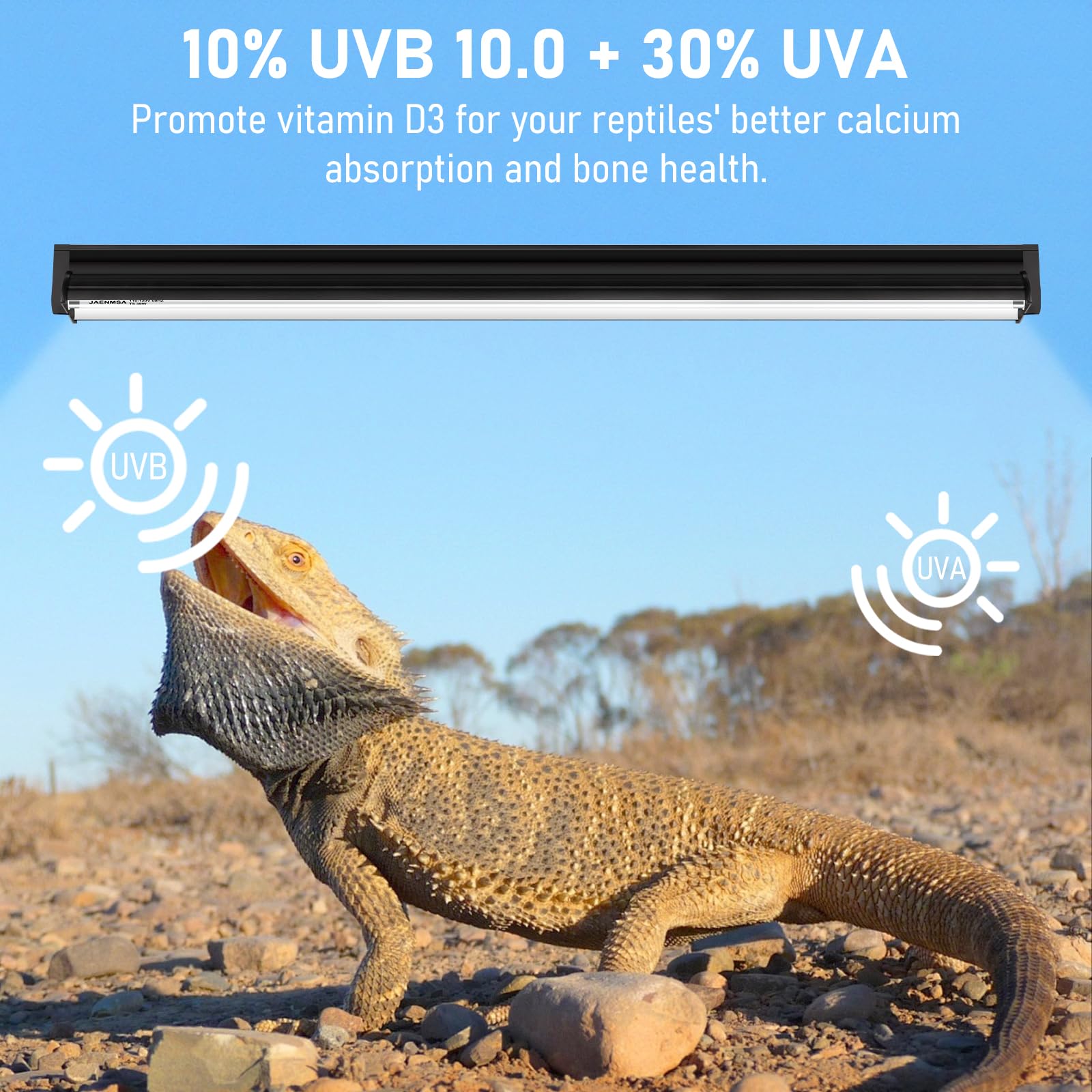 Jaenmsa T5 10.0 UVB spectrum highlights visible light and infrared warmth.