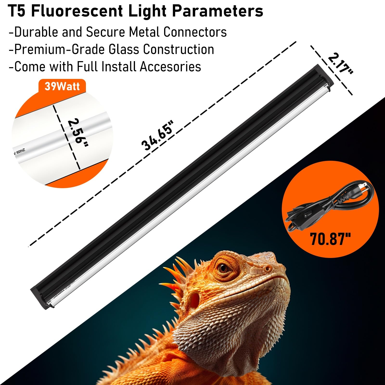 Jaenmsa T5 10.0 UVB fixture promotes vitality via UVA exposure.