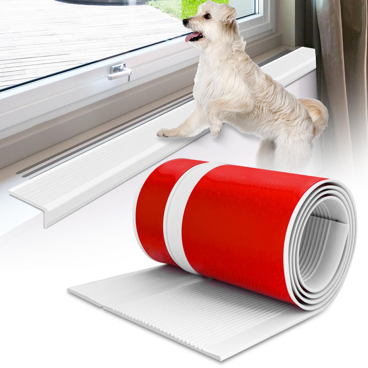JAHOMFAI adhesive window sill protector showing easy stick-on installation.
