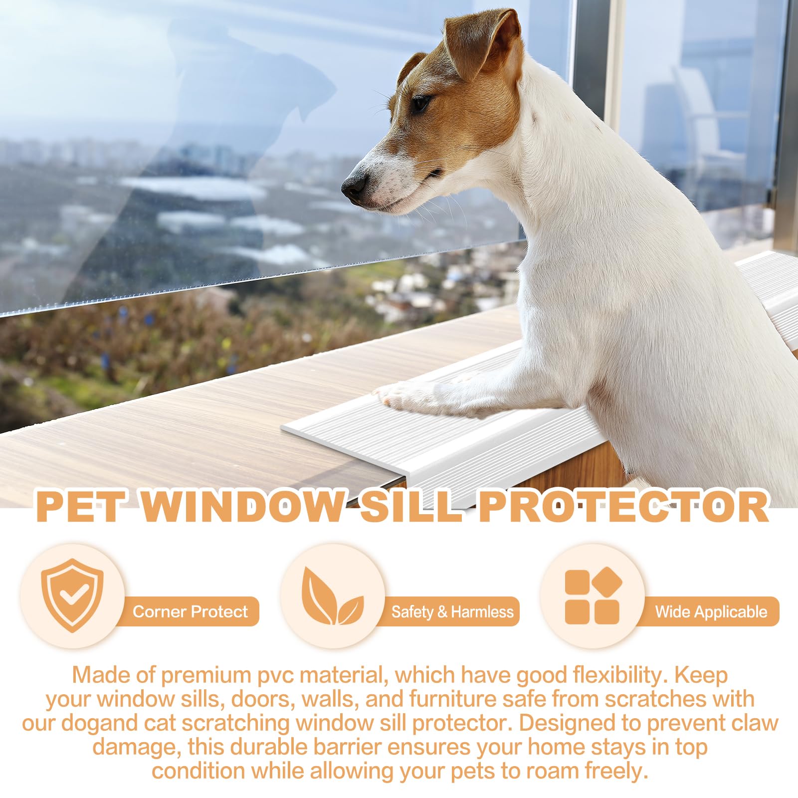 Anti-scratch guard for frames protecting door frames and walls.