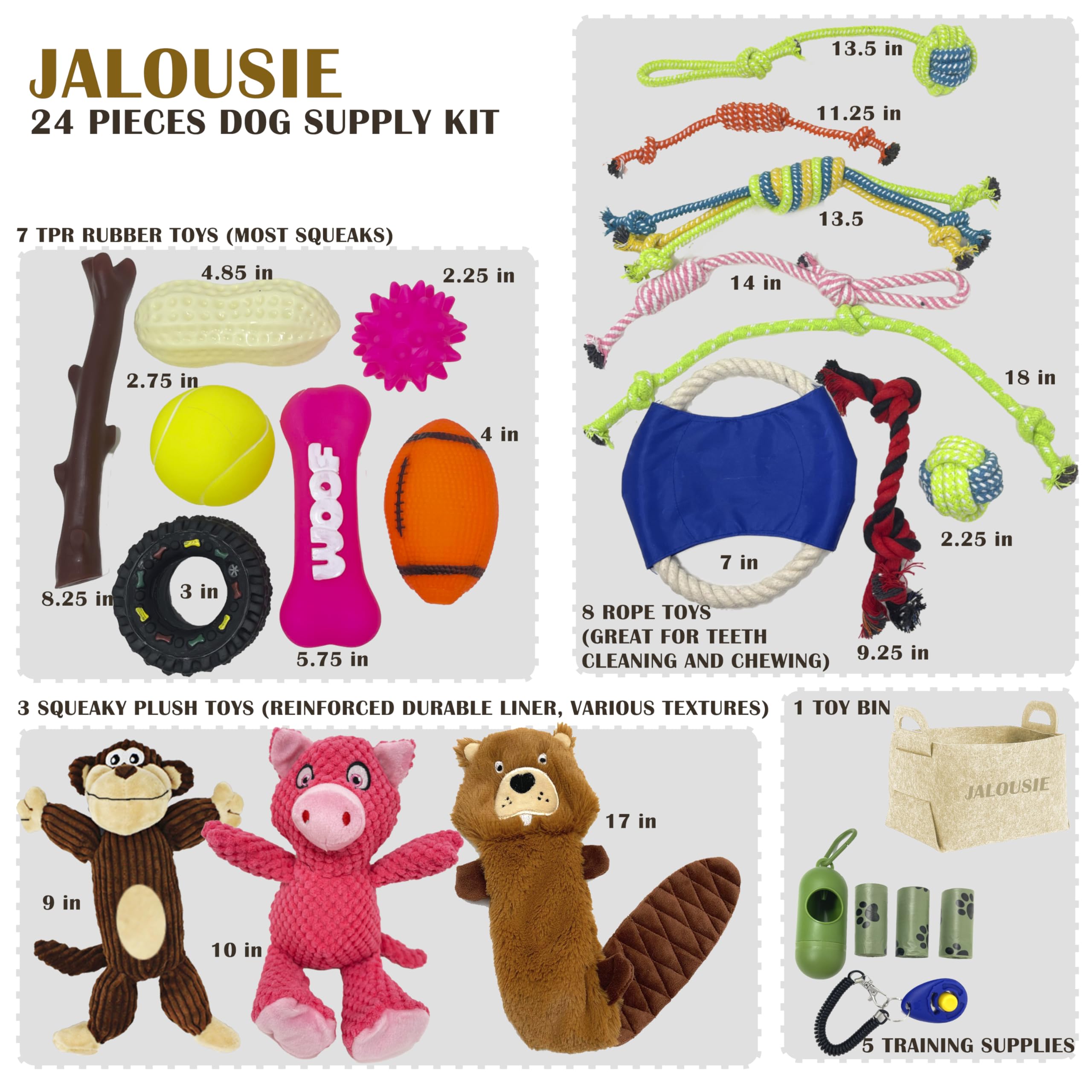 Jalousie dog squeaky toy multi-pack shows interactive play for small-to-medium dogs.