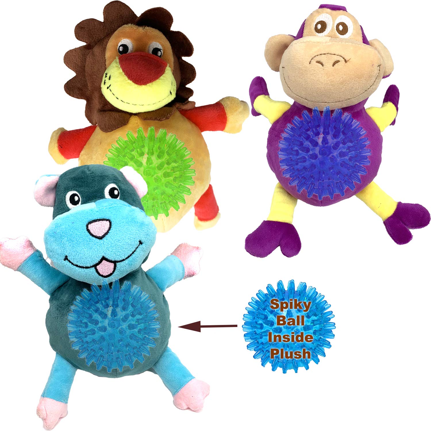 Jalousie dog squeaky toys packaging display shows set contents.
