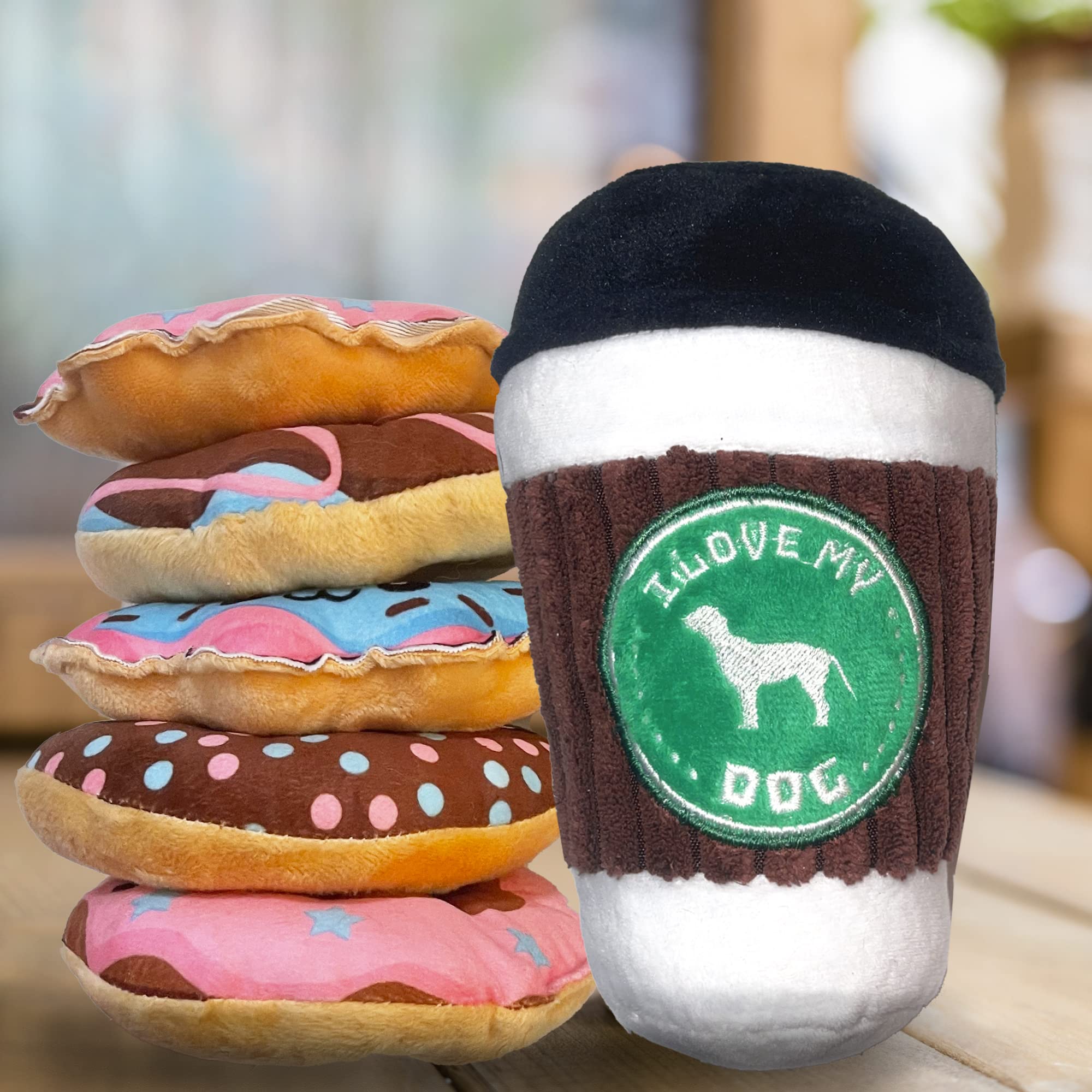 Jalousie donuts toy set 3 provides plush action for light-to-moderate chewers.