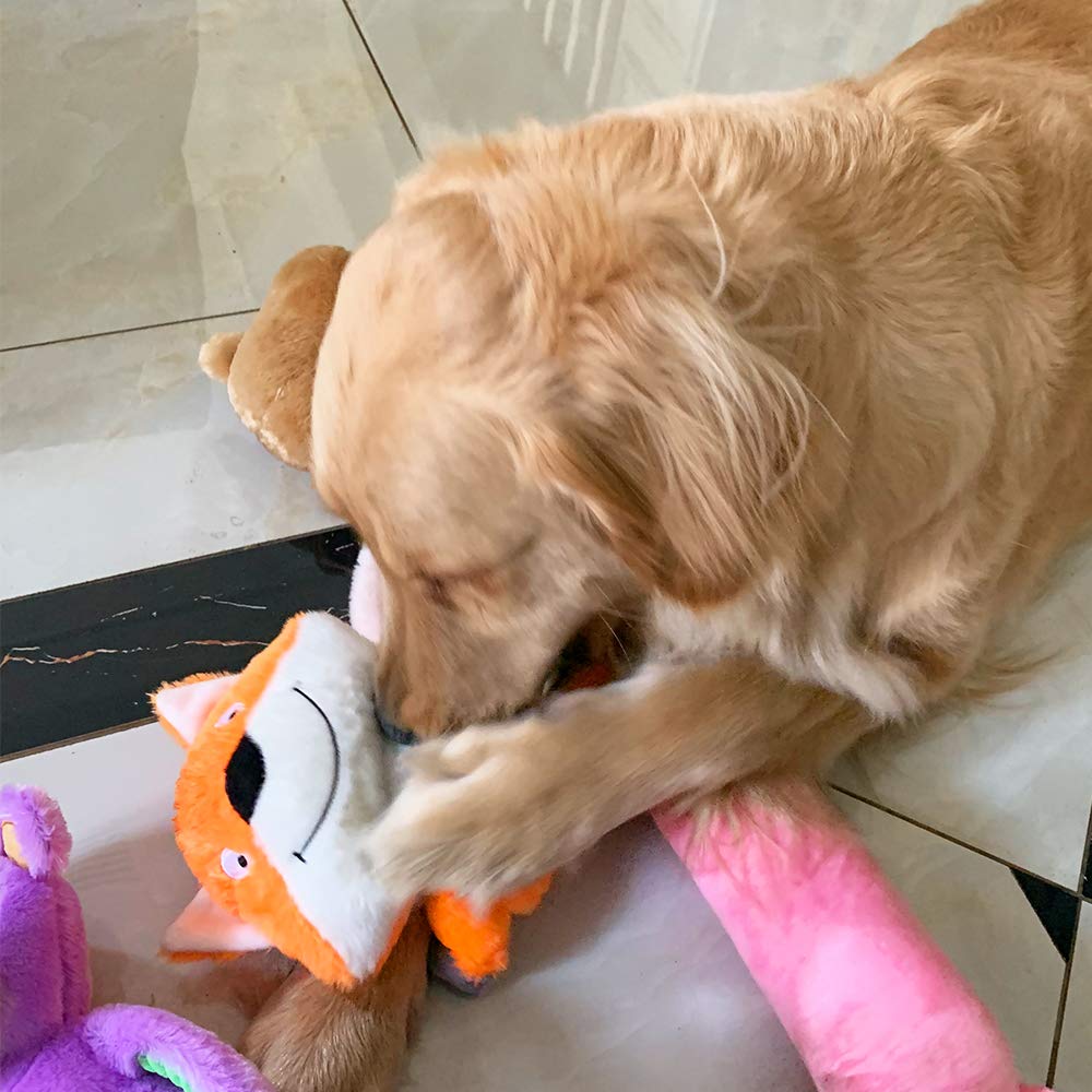 Jalousie large plush dog toy provides satisfying bite for bigger breeds.