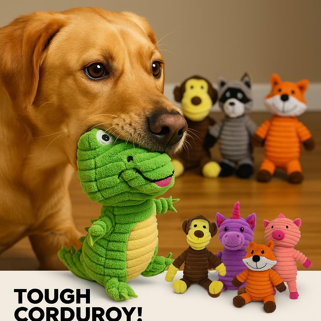 Jalousie monkey plush close-up emphasizes soft fabric and bright squeaks for curious dogs