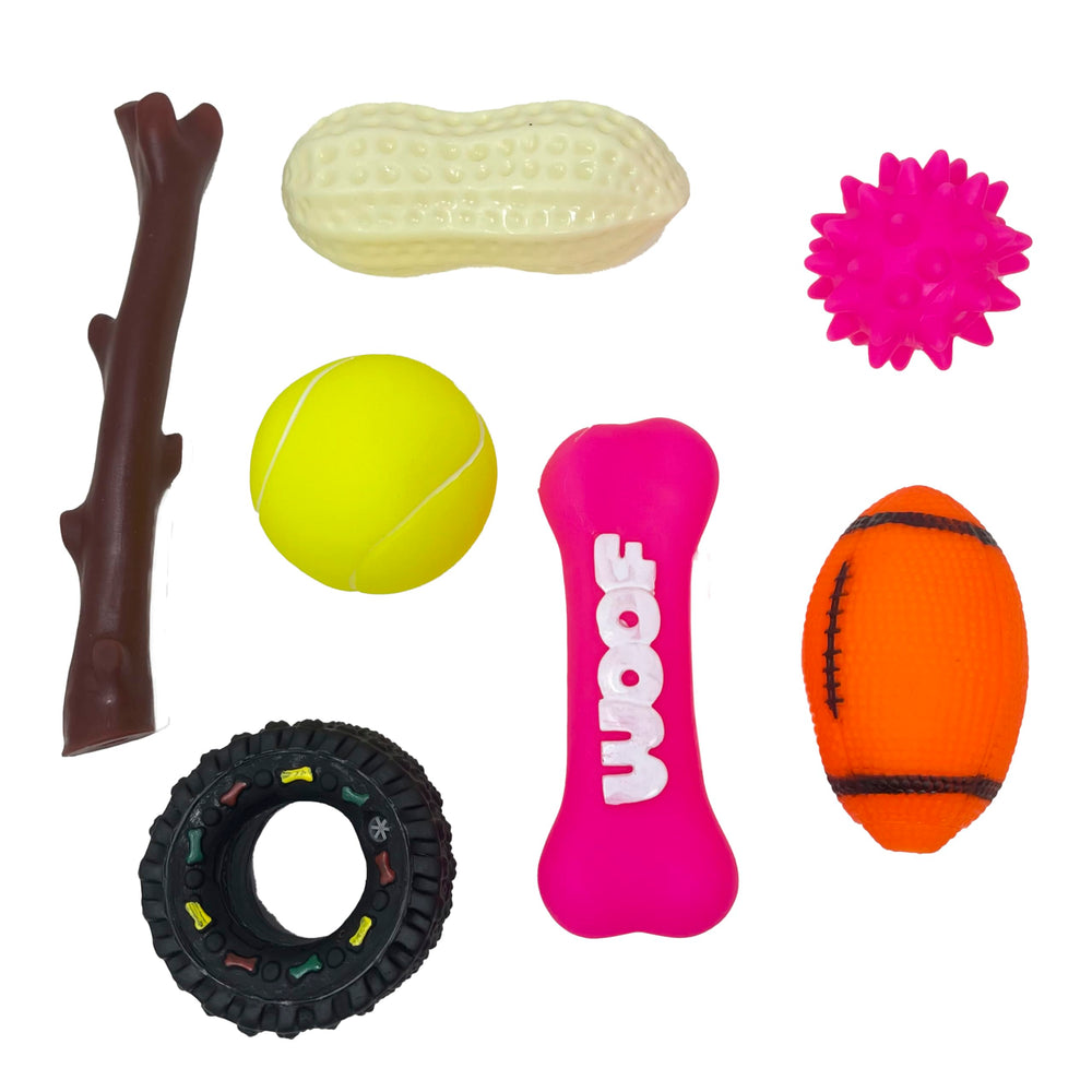 Jalousie dog toy set features glue-free stitching.
