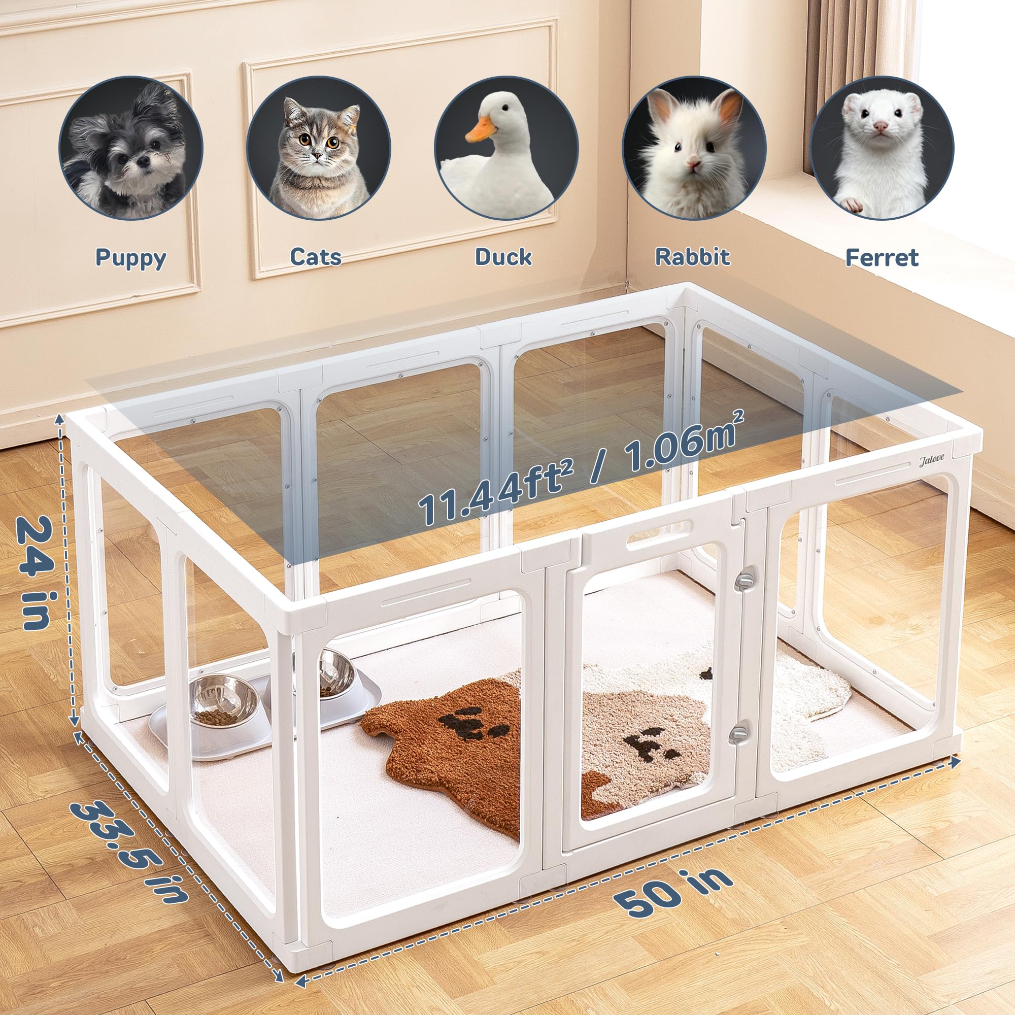 Jalove clear panel front view highlights transparent design for easy supervision.