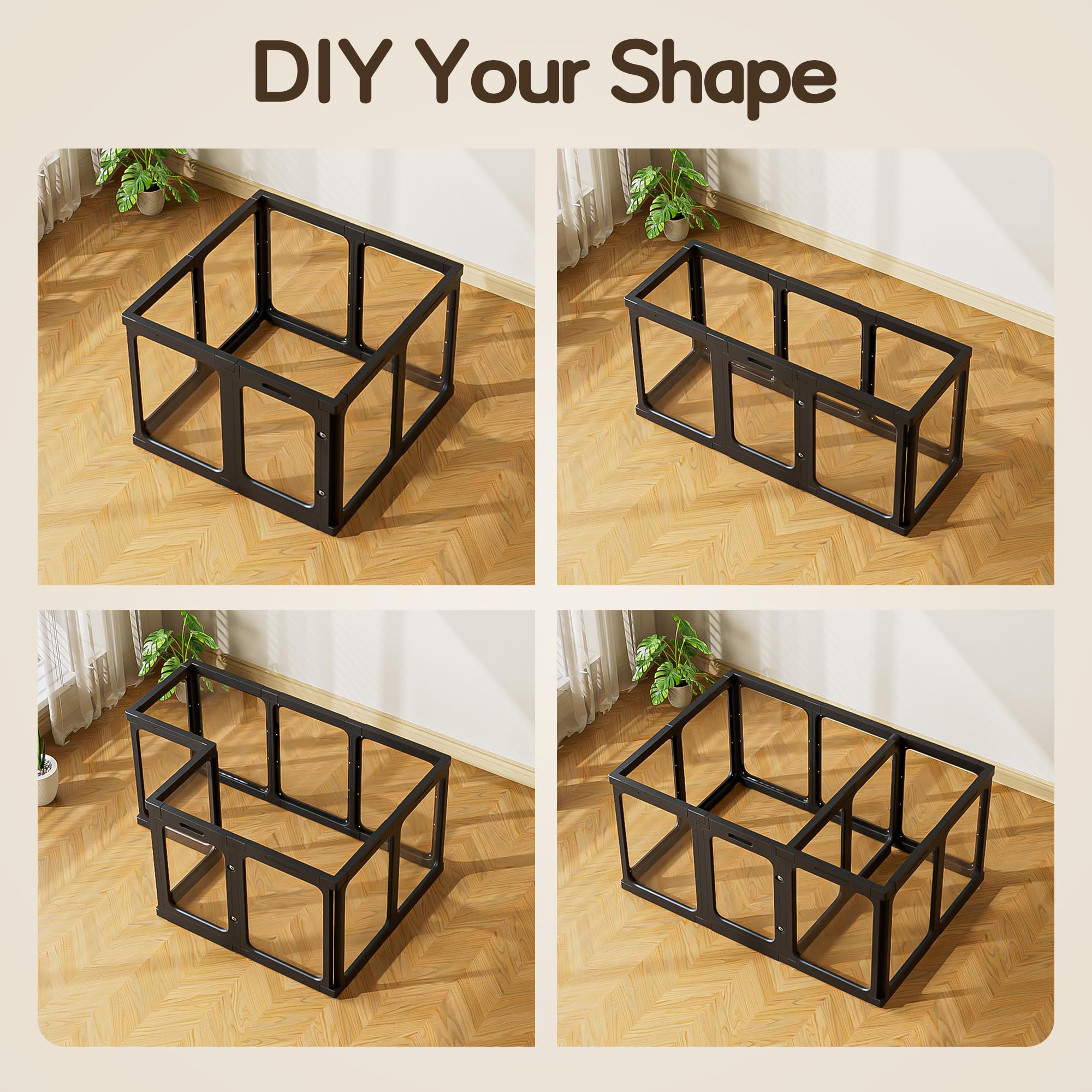 Jalove DIY pet playpen snaps into multiple shapes for flexible layouts.