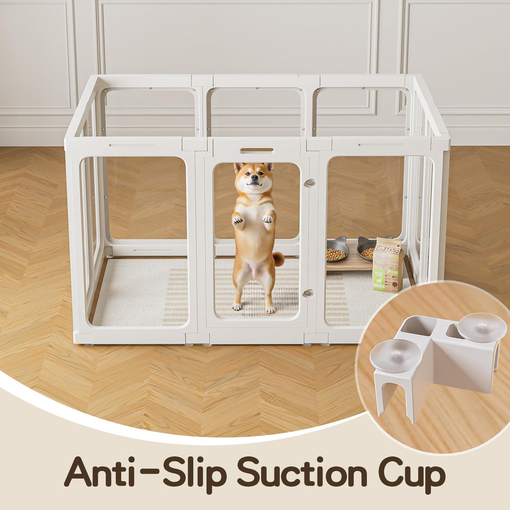 Jalove dog pen with suction cups stabilizes panels on the floor