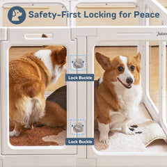 Jalove tool-free assembly puppy setup shows quick, safe confinement for playtime.
