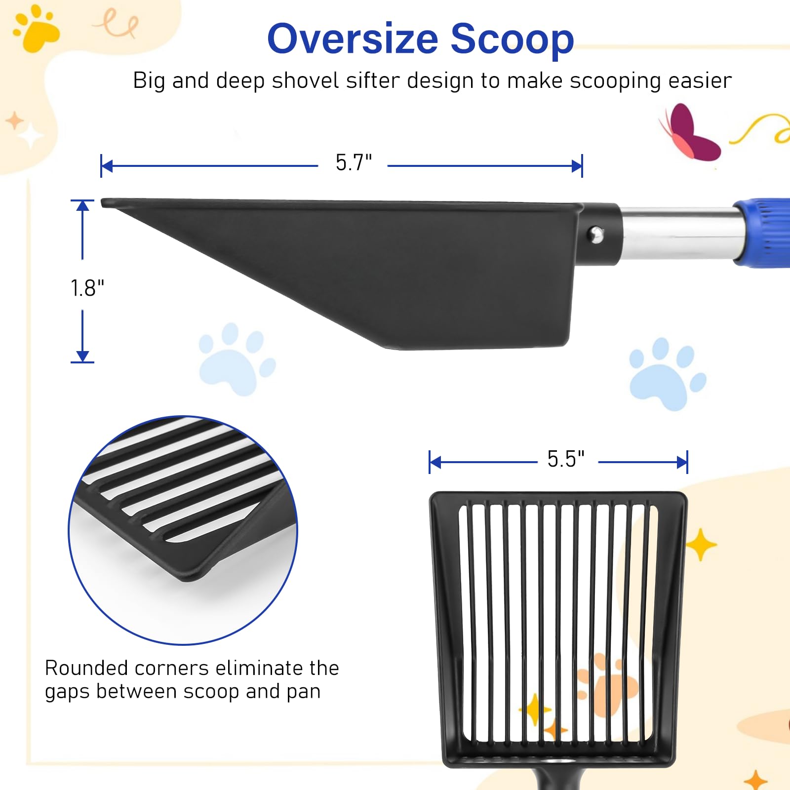 JAMIEWIN litter scoop deep shovels head enables efficient sifting with large capacity
