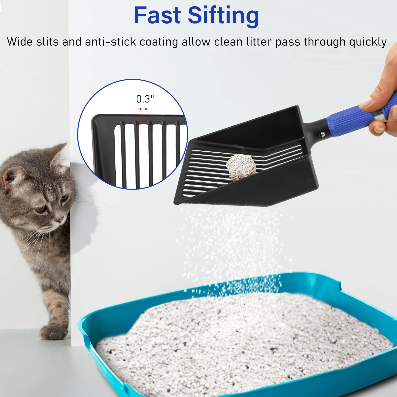 JAMIEWIN metal litter scoop anti-stick coating resists sticking for easier cleanup