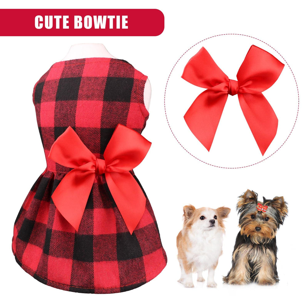 Jamktepat buffalo plaid dog dress bow detail—cute bowtie elevates holiday outfits.
