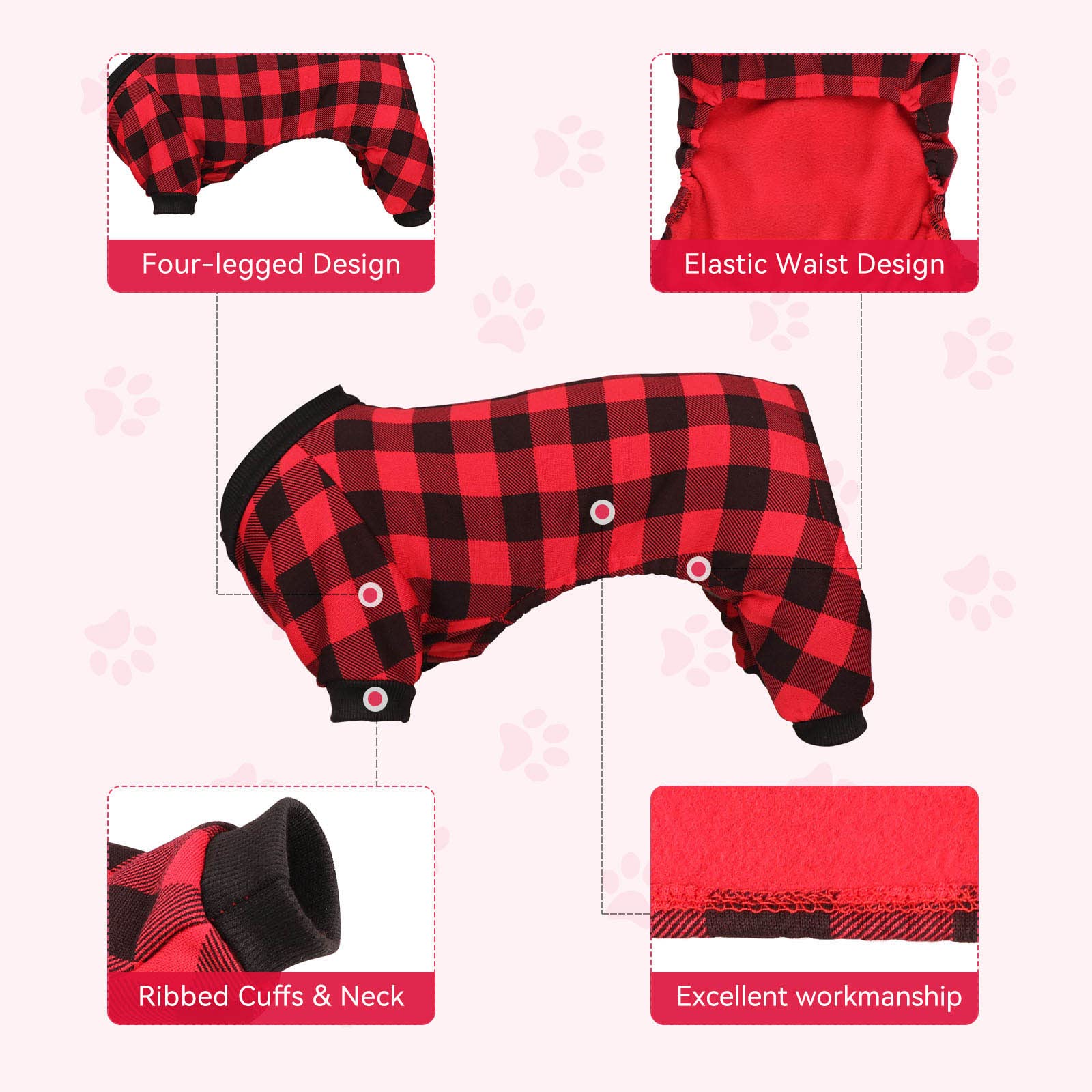 Jamktepat dog fleece sweater back view showcases classic buffalo plaid, ideal for photos and daily wear.