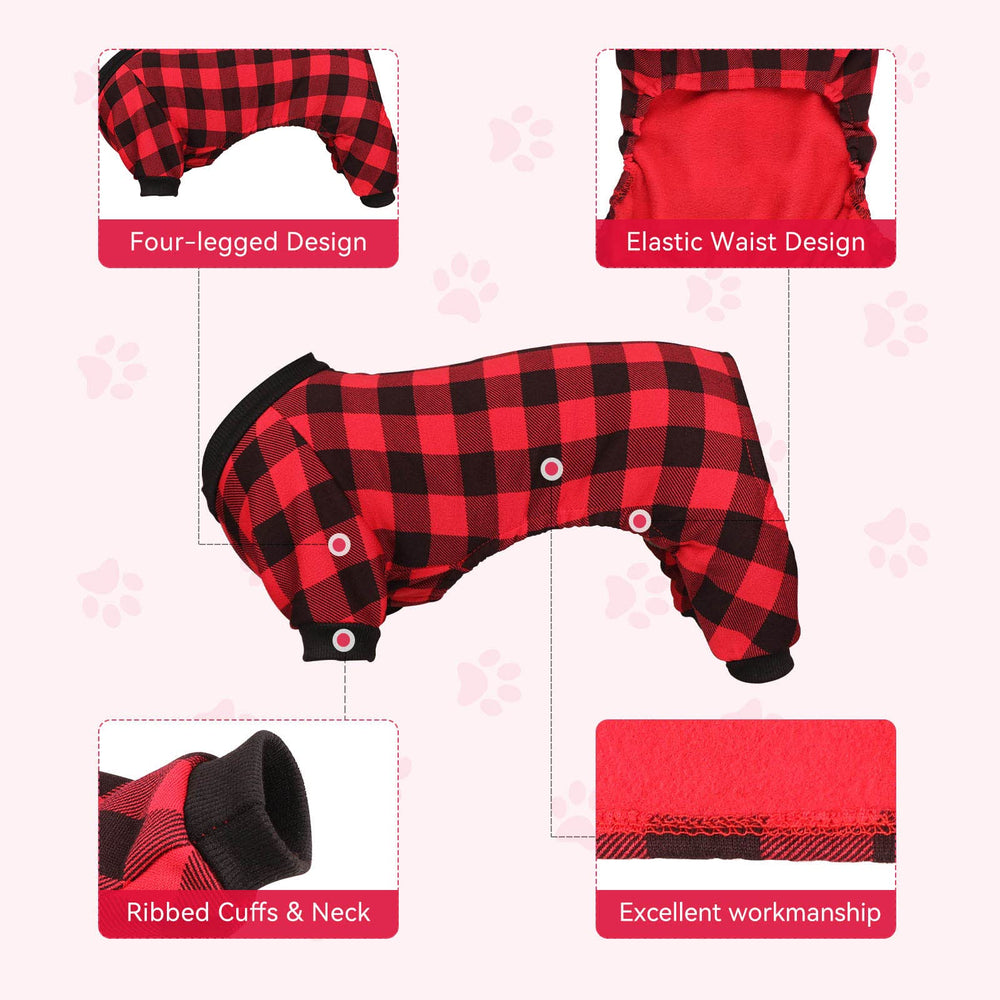Jamktepat dog fleece sweater back view showcases classic buffalo plaid, ideal for photos and daily wear.