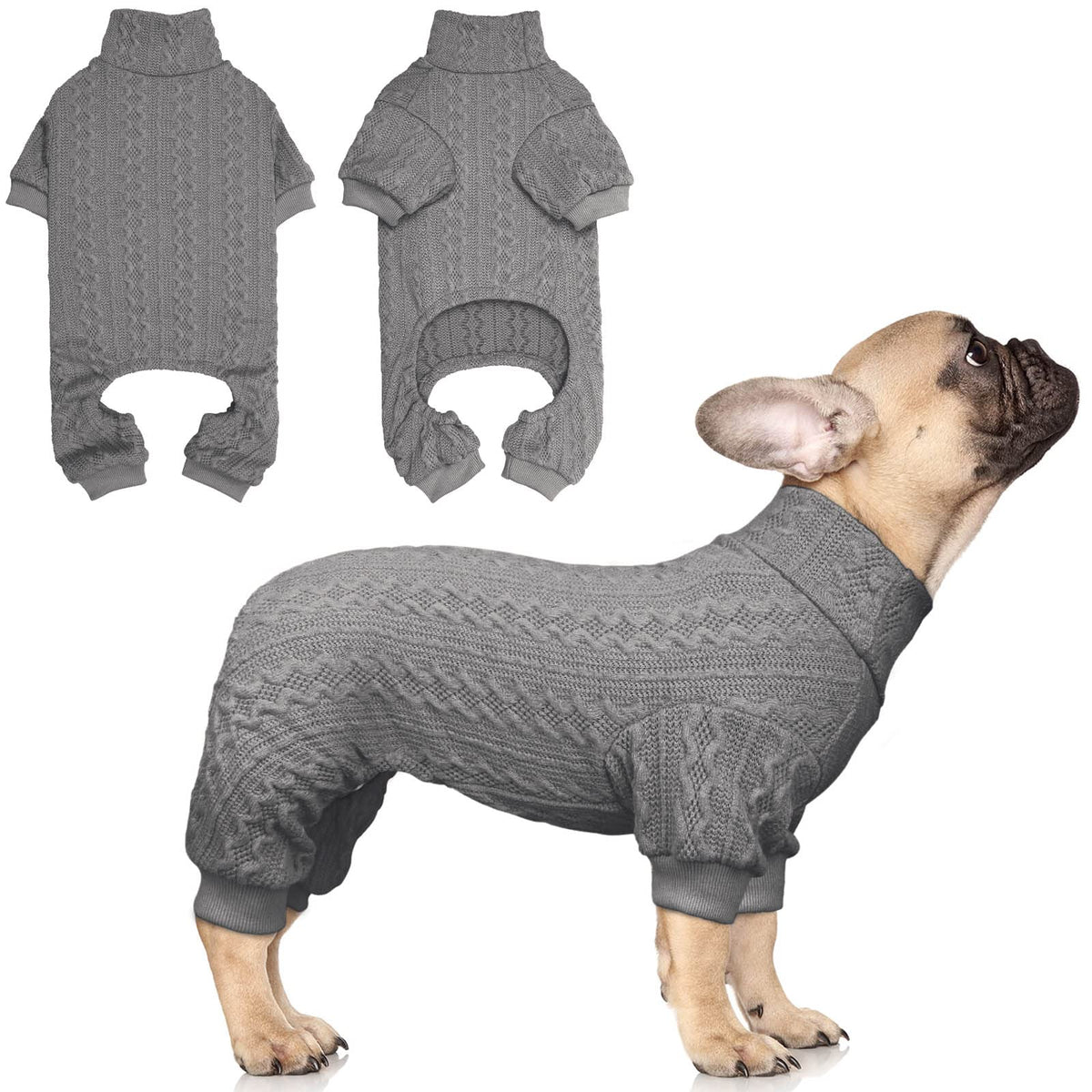 Jamktepat dog sweater turtleneck grey front view keeps small dogs warm in stylish knit.