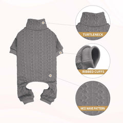 Jamktepat dog sweater turtleneck grey knit closeup highlights soft stretch fabric for comfort