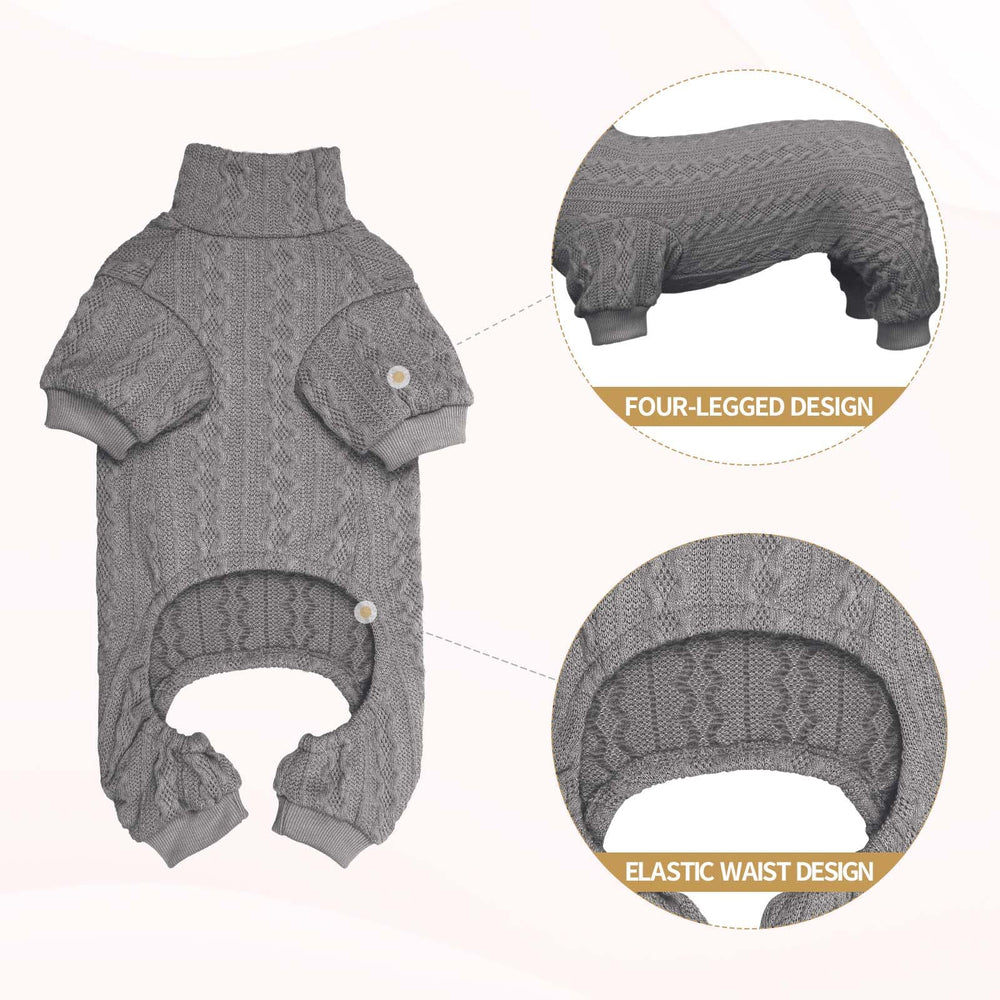 Jamktepat dog sweater turtleneck grey side view shows secure fit with elastic cuffs.