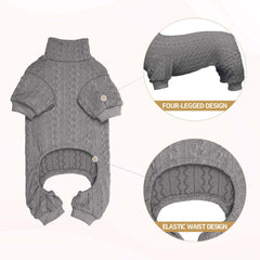 Jamktepat dog sweater turtleneck grey side view shows secure fit with elastic cuffs.