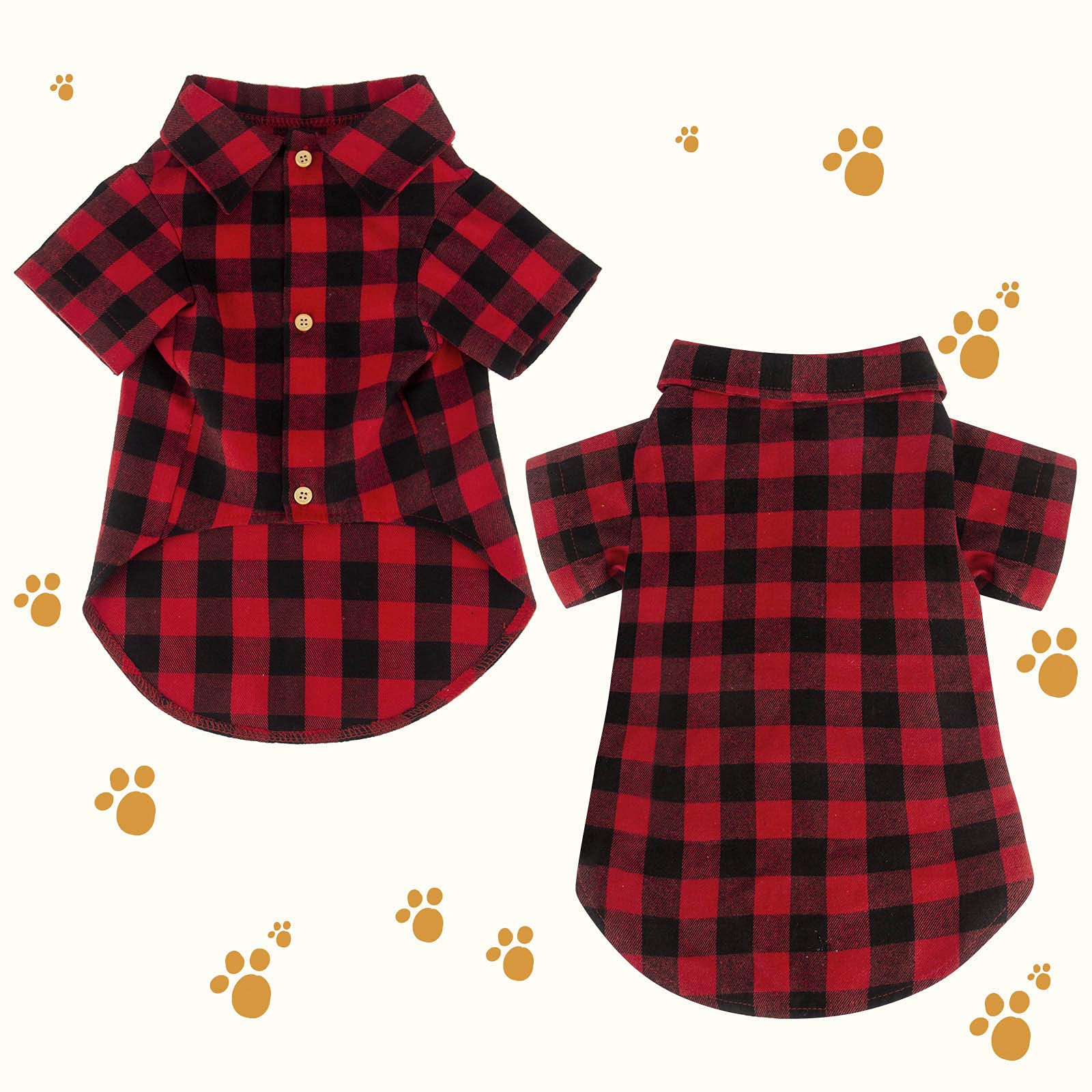 Jamktepat plaid dog shirt side view showing classic holiday style