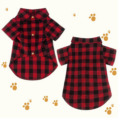 Jamktepat plaid dog shirt side view showing classic holiday style