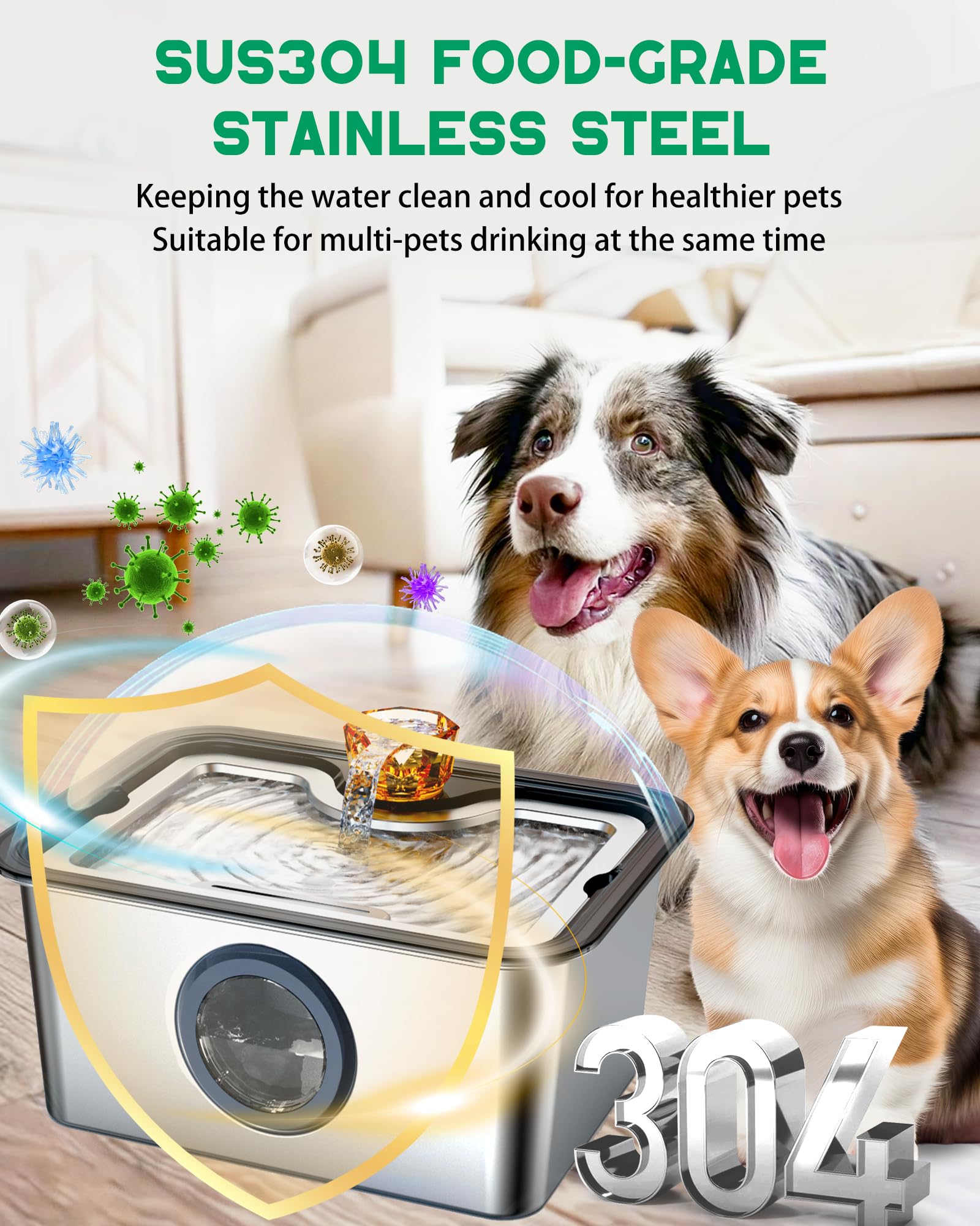 JANARARY dog water fountain no-spill design prevents mess during feeding.