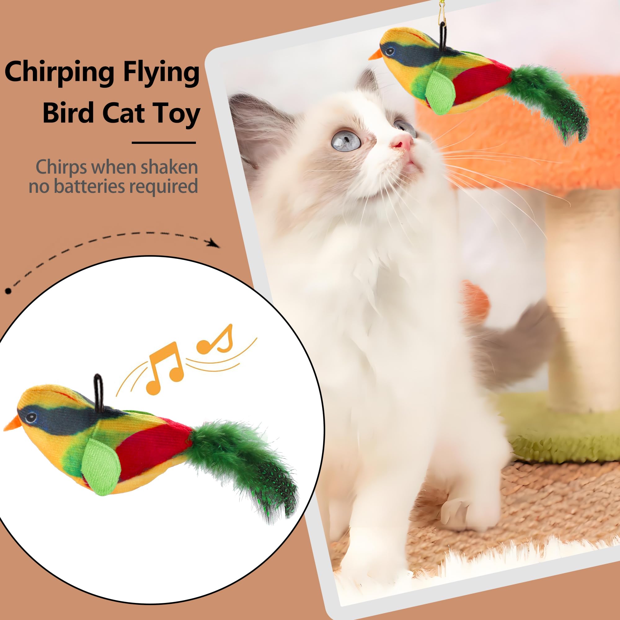 Janbenty flying bird cat toy attached to cords promotes active indoor play.