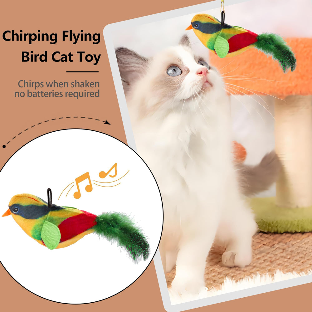 Janbenty flying bird cat toy attached to cords promotes active indoor play.