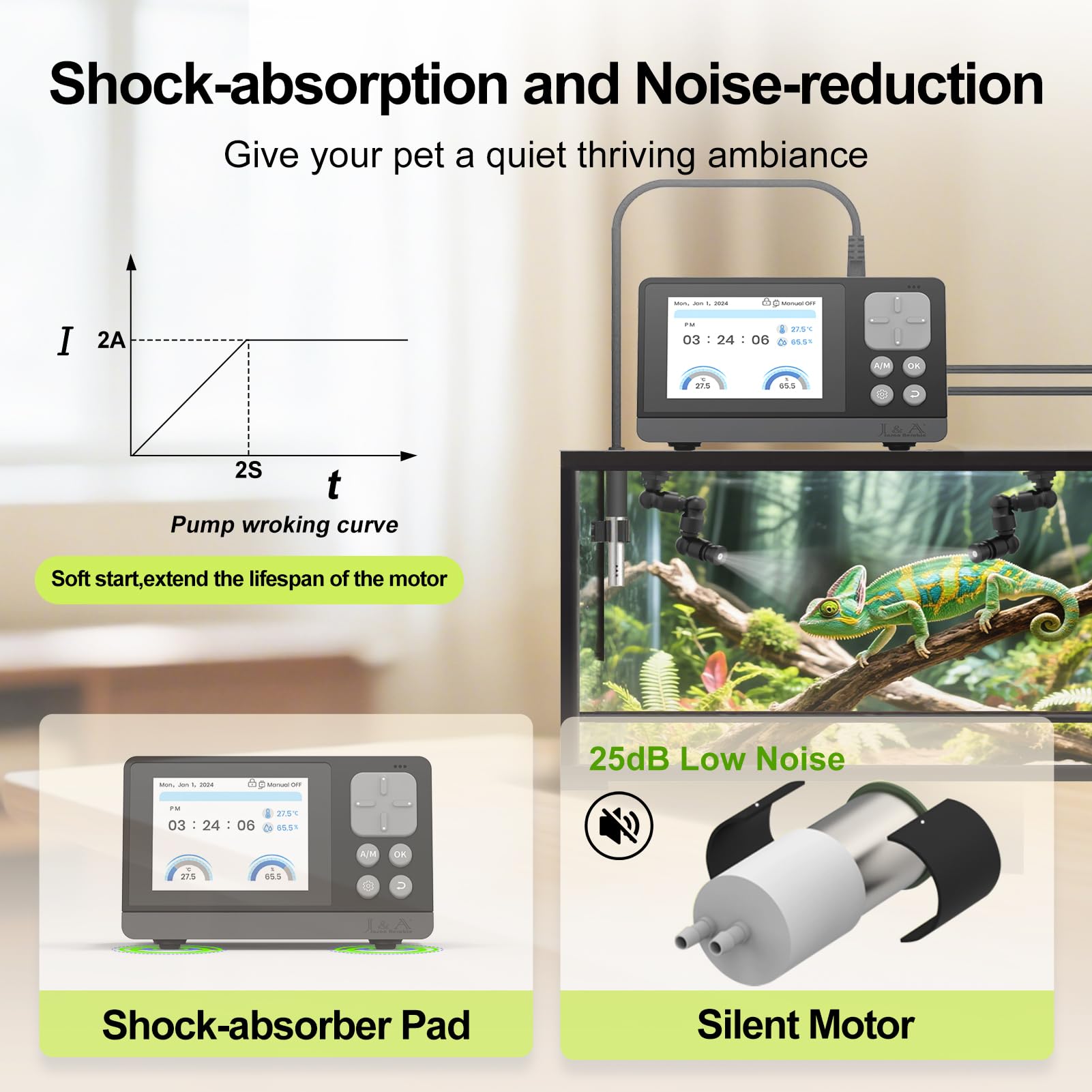 J&amp;A adjustable nozzle offers 360° spray customization for varied habitats.
