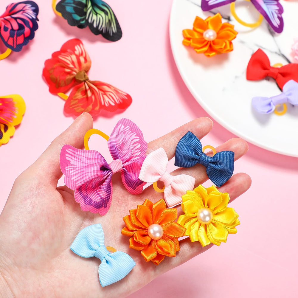 Janinka elastic rubber-band bows stay put during play and walks.