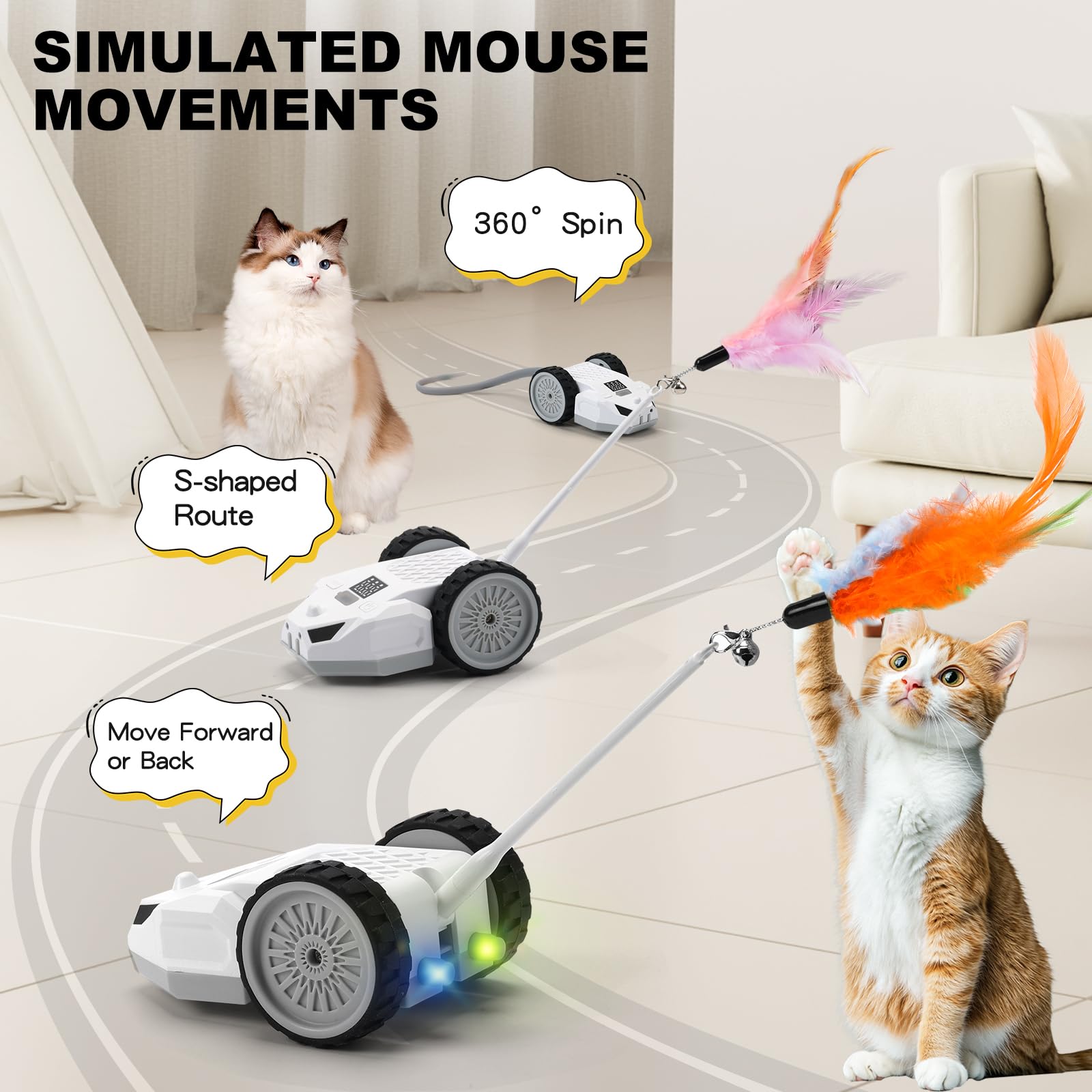 JANOFT interactive cat toy mouse side view highlighting smooth movement for play